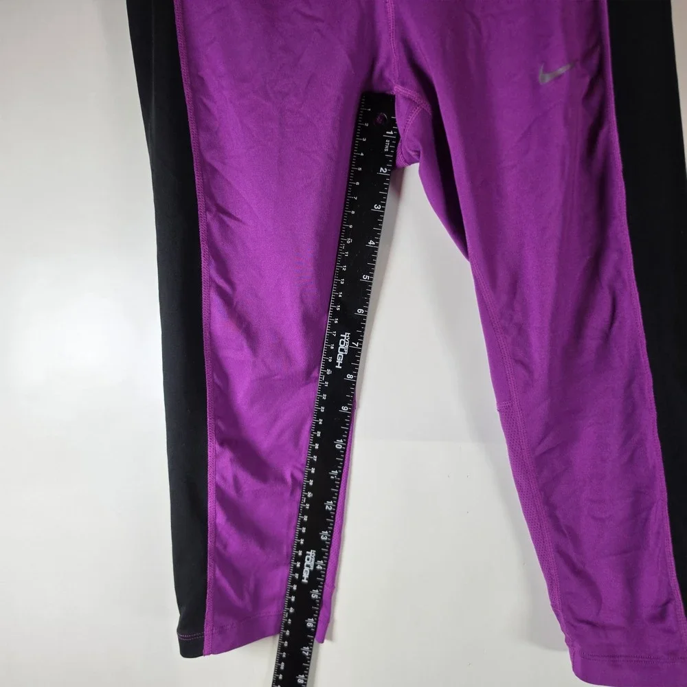 Nike Dri-FIT Womens Purple Black Cropped Running Leggings Zipper Pocket Size‎ S